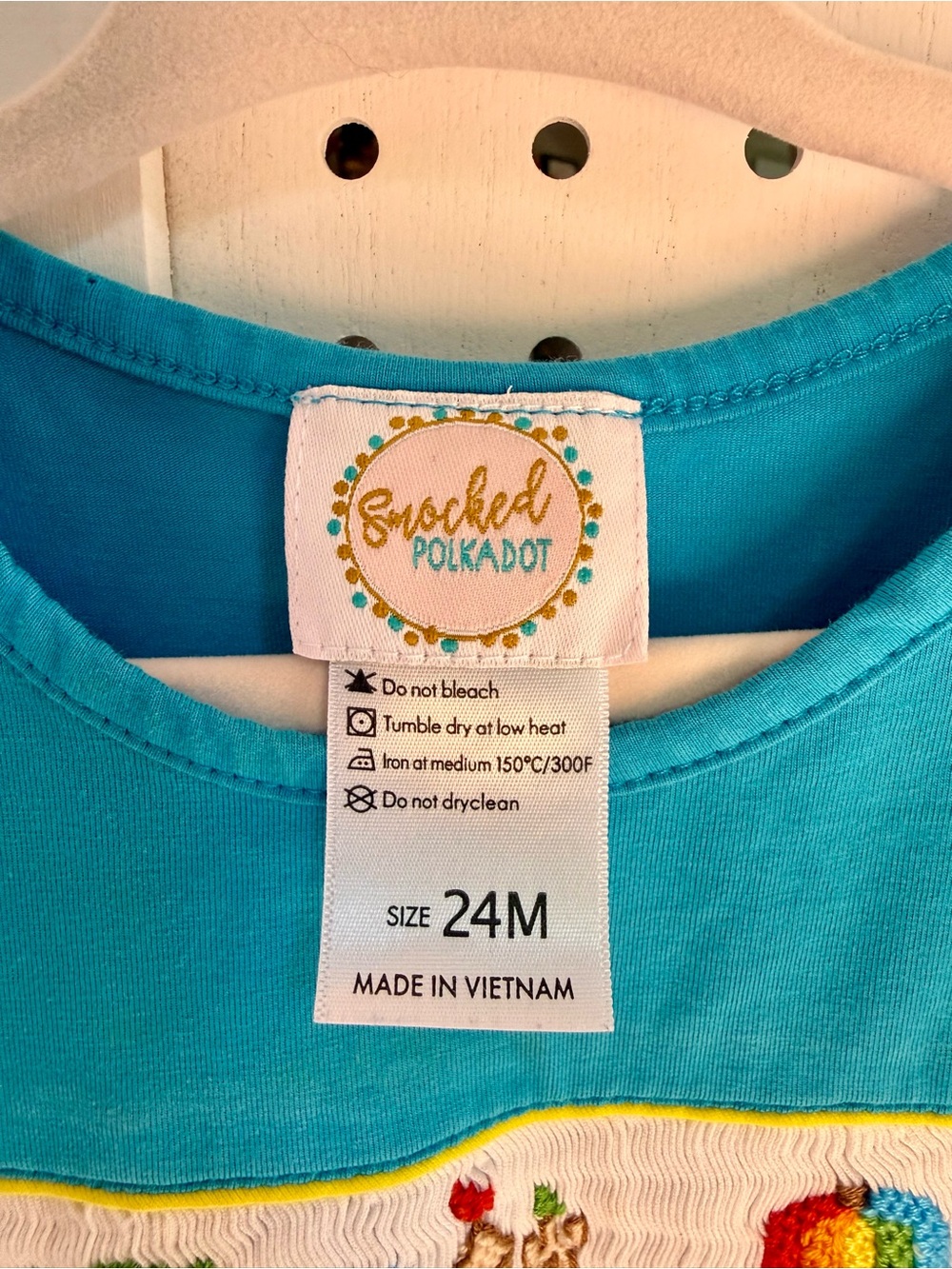 Smocked Polkadot 24M Bright Blue Sandcastle Beach Smocked Short Sleeve Top / Tee - Picture 3 of 4